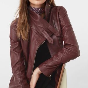 Mango (MNG) zip-detail GENUINE LEATHER jacket
